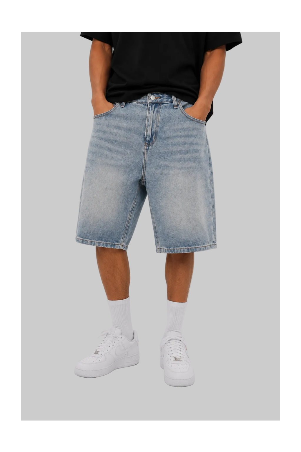 Washed Denim Jorts - Washed Blue