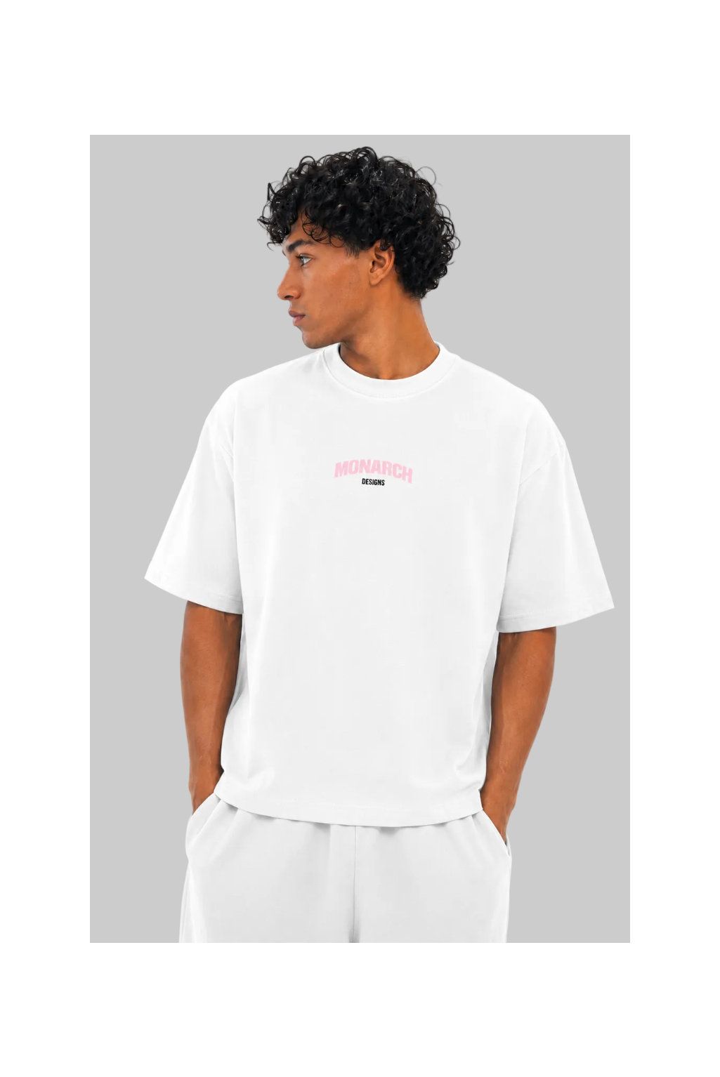 Curved Boxy Tee - White/Pink